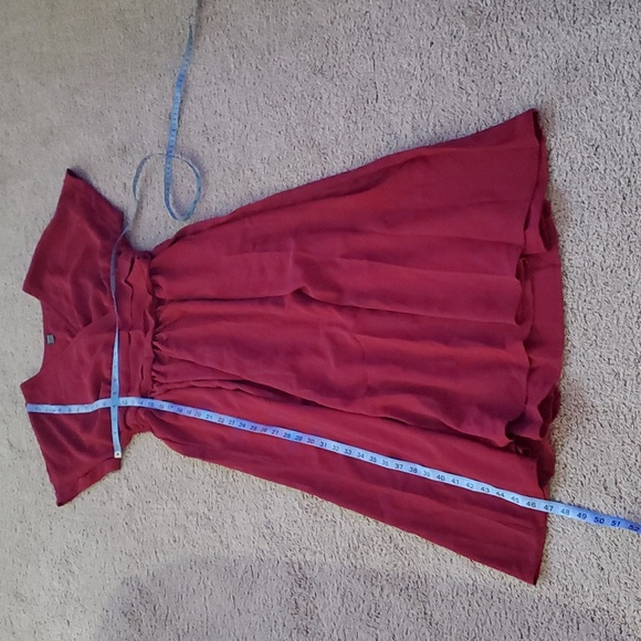 GOMORN l flowy chiffon burgandy midi slip on smock waist surplice batwing sleeve - Picture 13 of 13